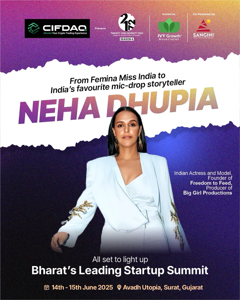 Ivy Growth Associates (@ivygrowth) on Twitter photo ๐ค From Miss India to mic-drop moments โ <a href="/NehaDhupia/">Neha Dhupia</a> is coming to 21BY72!
Indiaโs boldest voice will light up Bharatโs Leading Startup Summit this June in Surat.
๐ 14โ15 June | Avadh Utopia
๐๏ธ 21by72.com
#21BY72 #NehaDhupia #StartupSummit #Innovation #SuratEvents ๐ค From Miss India to mic-drop moments โ <a href="/NehaDhupia/">Neha Dhupia</a> is coming to 21BY72!
Indiaโs boldest voice will light up Bharatโs Leading Startup Summit this June in Surat.
๐ 14โ15 June | Avadh Utopia
๐๏ธ 21by72.com
#21BY72 #NehaDhupia #StartupSummit #Innovation #SuratEvents