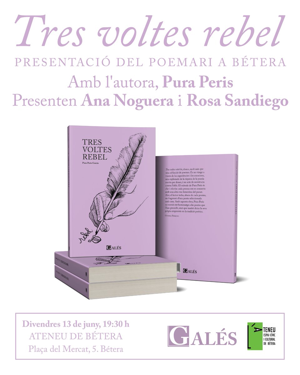 Aquest divendres presentació de 'Tres voltes rebel'. Amb Pura Peris, Ana Noguera i Rosa Sandiego.

A l'Ateneu de Bétera. 19: 30 h
