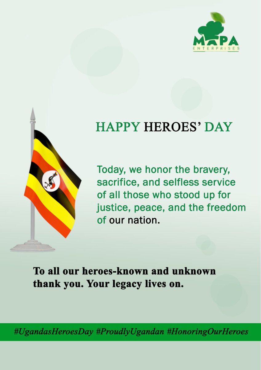 Today, we honor the courageous men and women who fought for Uganda’s freedom, defended our dignity, and paved the way for a brighter future. 
Happy Heroes Day, Uganda! 🇺🇬
#HeroesDayUG #HeroesDay