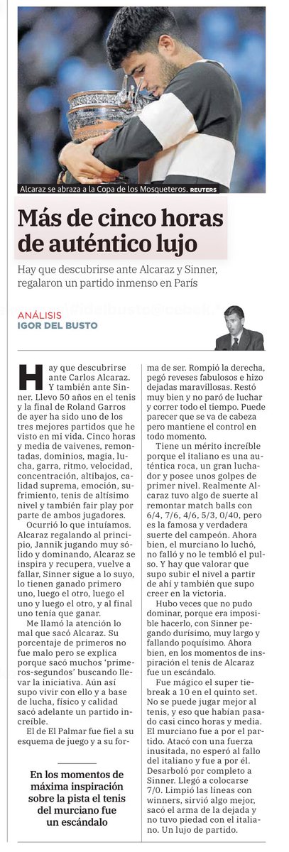 He escrito esto en El Correo sobre la final de Roland Garros de ayer