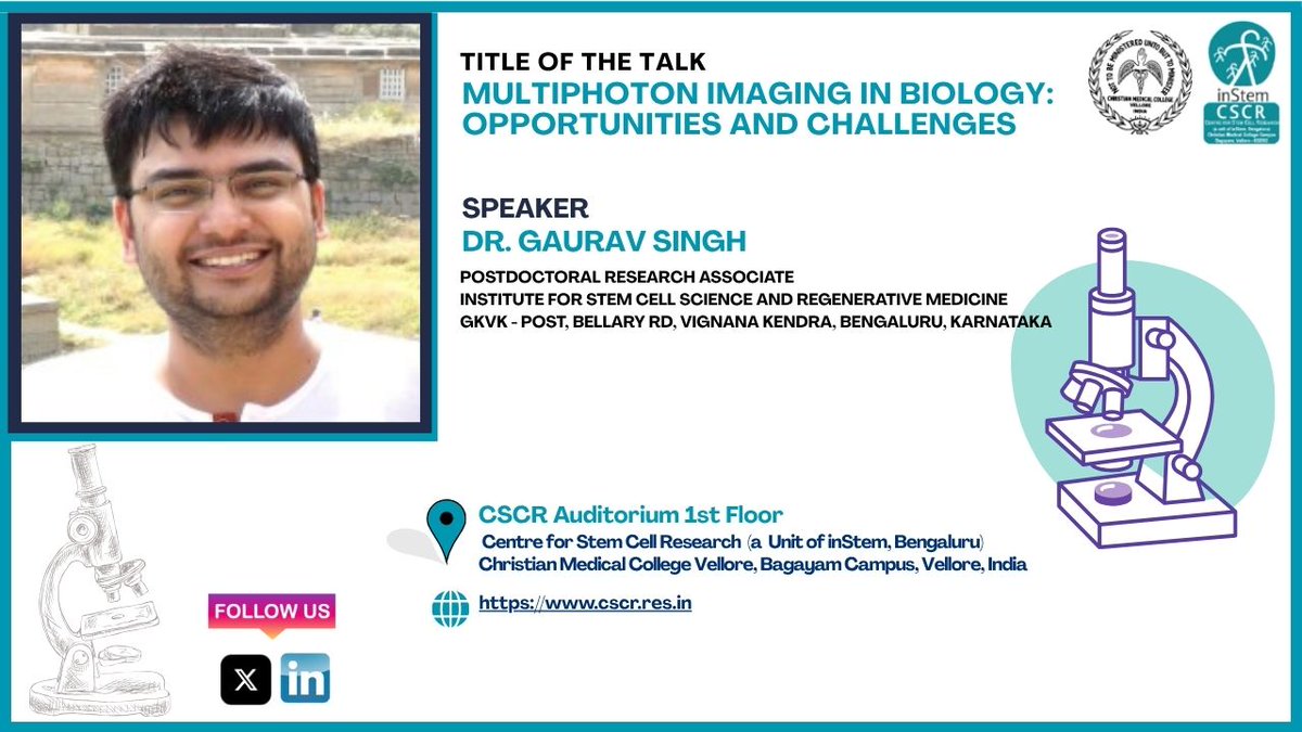 Centre for Stem Cell Research _ CMC _ inStem (@cscr_cmc_instem) on Twitter photo 🎥 On 5th June 2025, Dr. Gaurav Singh, Postdoctoral Research Associate at <a href="/DBT_inStem/">iBRIC-inStem</a> , delivered a talk on “Multiphoton Imaging in Biology: Opportunities and Challenges” at <a href="/CSCR_CMC_inStem/">Centre for Stem Cell Research _ CMC _ inStem</a>
▶️ Watch here: youtu.be/8yxjakbVUeI
<a href="/OffCMCVellore/">CMC Vellore (Official)</a> 🎥 On 5th June 2025, Dr. Gaurav Singh, Postdoctoral Research Associate at <a href="/DBT_inStem/">iBRIC-inStem</a> , delivered a talk on “Multiphoton Imaging in Biology: Opportunities and Challenges” at <a href="/CSCR_CMC_inStem/">Centre for Stem Cell Research _ CMC _ inStem</a>
▶️ Watch here: youtu.be/8yxjakbVUeI
<a href="/OffCMCVellore/">CMC Vellore (Official)</a>