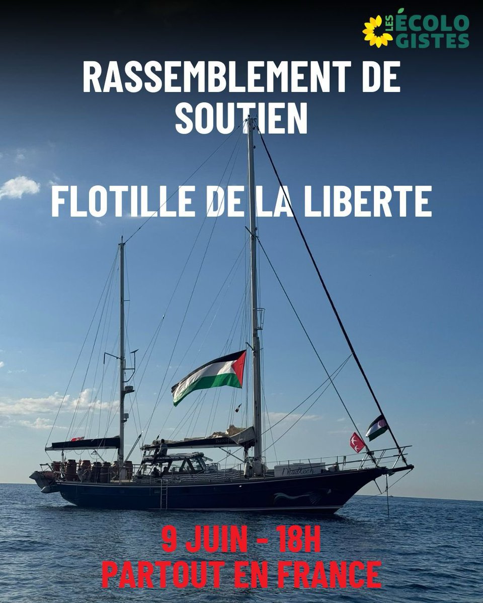 SabrinaSebaihi's tweet photo. #FlotillePourLaLiberté
Cette nuit, le Madleen a été intercepté par l’armée israélienne, arrêtant les 12 membres de son équipage au mépris total du droit international et humanitaire.

@EmmanuelMacron @jnbarrot six Français sont à bord de ce navire dont @RimaHassan. Vous devez condamner fermement cette arrestation et exiger leur libération immédiate.  L’aide humanitaire doit passer sans entrave à Gaza. Allez vous laisser Benjamin Nethanyahu, continuer a piétiner le droit international ? 

Mobilisons-nous pour que les États s’engagent à les faire libérer et à laisser passer l’aide humanitaire. A 18h, partout en France, à l’appel des écologistes et de nombreuses forces de gauche ! 
#StopGenocide #AllEyesOnDeckFREE