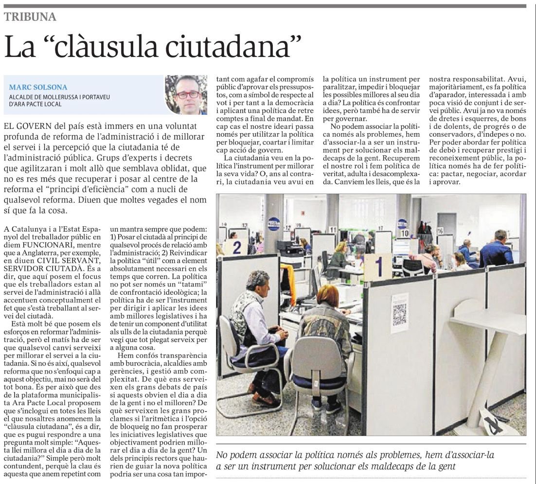 Marc Solsona (@solsona_marc) on Twitter photo Avui al diari <a href="/SEGREcom/">SEGRE</a> em publiquen l’article “La clàusula ciutadana” <a href="/AraPacte/">Ara Pacte Local Lleida</a> <a href="/1RMollerussa/">MollerussaPrimer</a> #ReformaAdministració Avui al diari <a href="/SEGREcom/">SEGRE</a> em publiquen l’article “La clàusula ciutadana” <a href="/AraPacte/">Ara Pacte Local Lleida</a> <a href="/1RMollerussa/">MollerussaPrimer</a> #ReformaAdministració