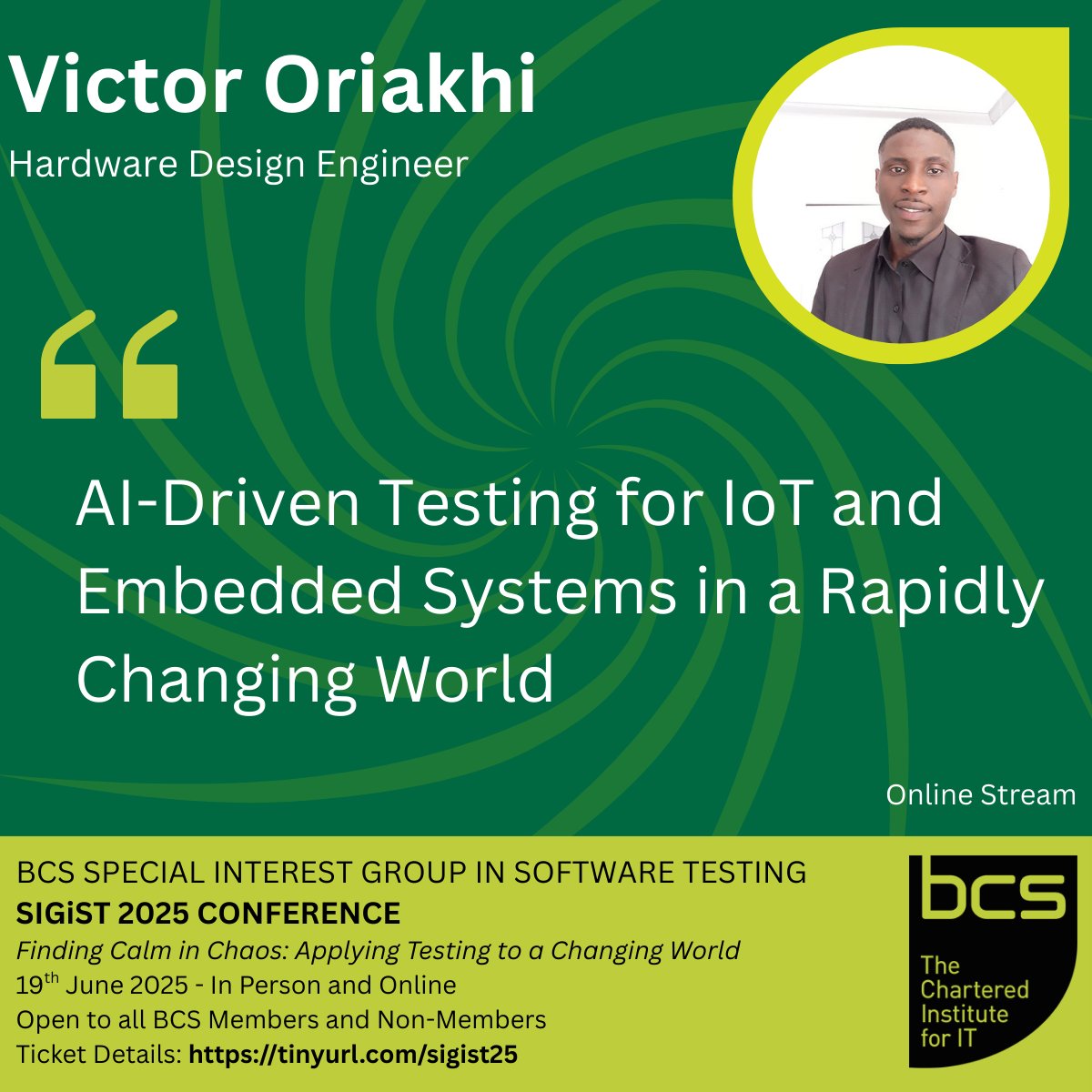 The Annual SIGiST Software Testing Conference is nearly upon us - Thursday 19th June!

We have a wealth of talented speakers presenting in-person and online - to get your tickets - please visit tinyurl.com/sigist25. 

#sigist25