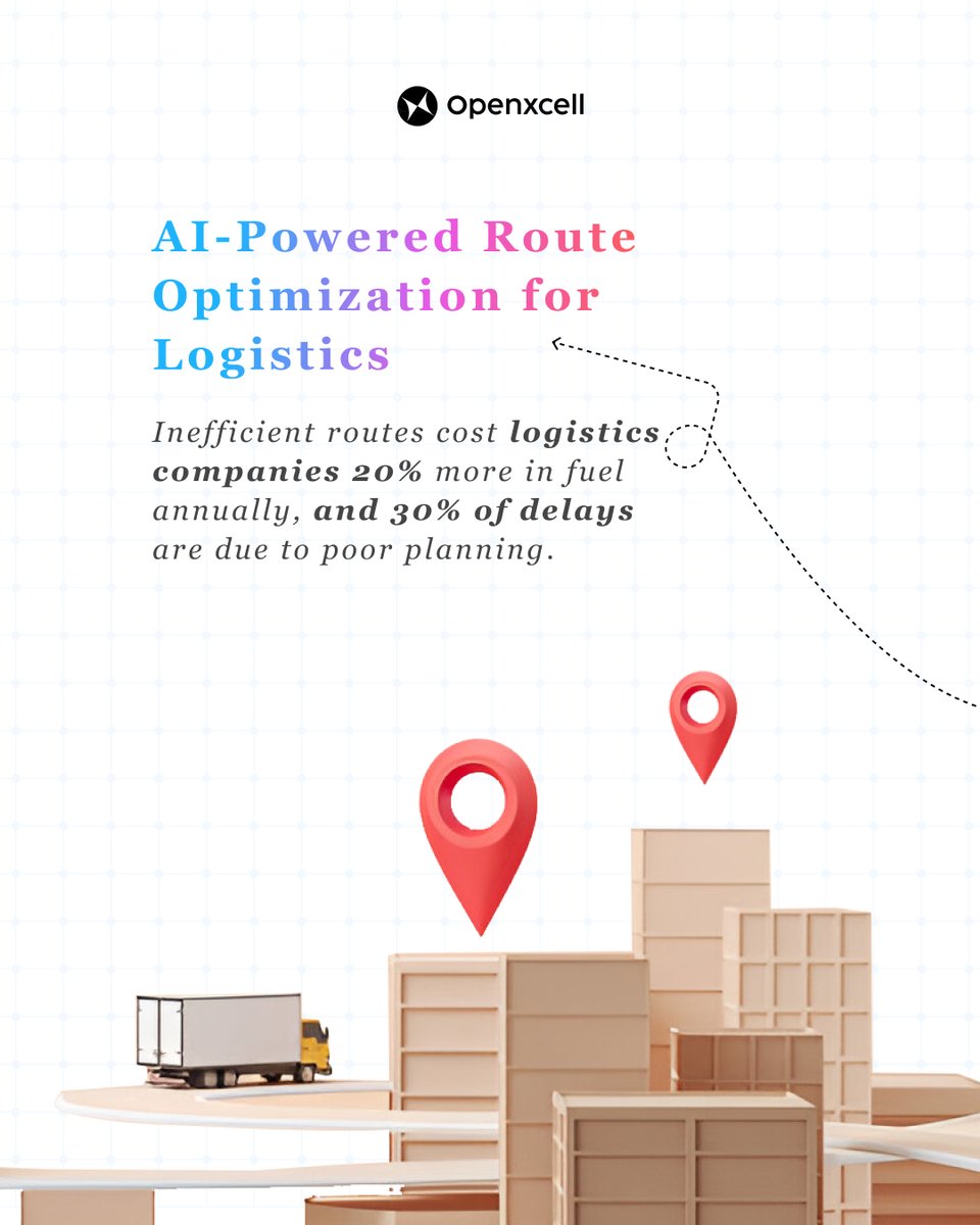 openxcell's tweet image. By 2025, AI will save $1.5 billion annually in logistics. Ready to streamline your logistics operations with AI? Let&apos;s get started!

#LogisticsAI #RouteOptimization #AIinLogistics #SupplyChainTech