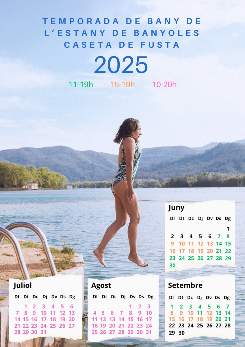 Temporada de bany a l'Estany de Banyoles🏊‍♀️

Aquest cap de setmana s'ha obert la temporada de bany 2025. 

📅 A la imatge podràs consultar els diferents horaris de la Caseta de Fusta per aquest estiu.

La temporada s'allargarà fins els 21 de setembre.