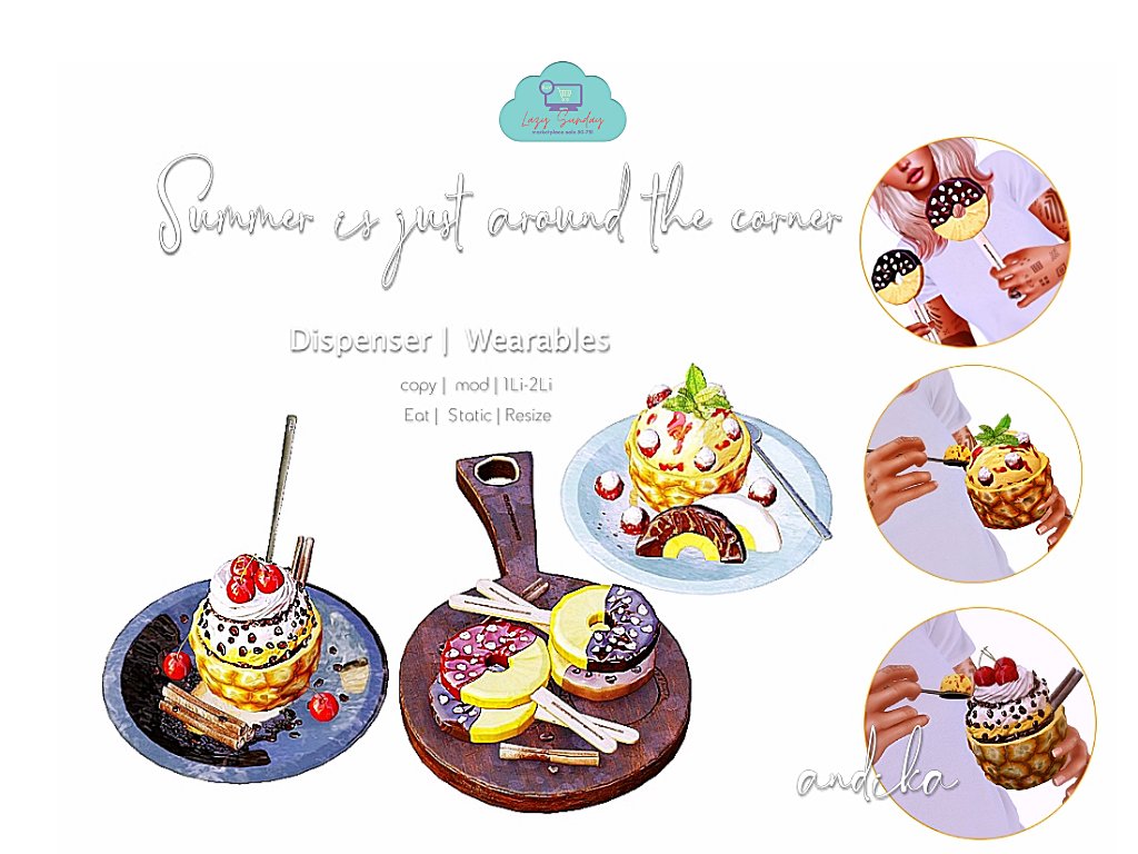 andika0000000's tweet photo. Lazy Sunday this week is here! 🍍Perfect for early summer ---a sweet pineapple treat is now on sale for L$75. 3-day sale only on Marketplace. https://t.co/L87RLLAImf…Hope you enjoy it ✧
#ad #SecondLife #andika #LazySunday #PineappleSweets #SecondLifeMarketplace https://t.co/nKWEds3QEx