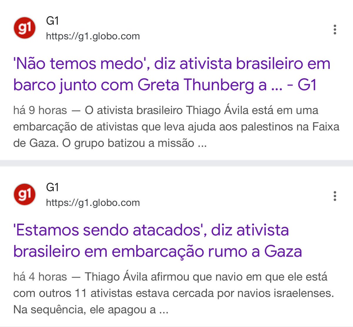 tiagobarbosa_'s tweet photo. Absurdo: sumiram do portal de notícias da Globo, o G1, as matérias sobre a Flotilha da Liberdade, embarcação de ajuda a Gaza sequestrada pelo regime israelense onde está o brasileiro Thiago Ávila. As reportagens desapareceram sem qualquer explicação do site aos leitores. https://t.co/sOkC8ckfF4