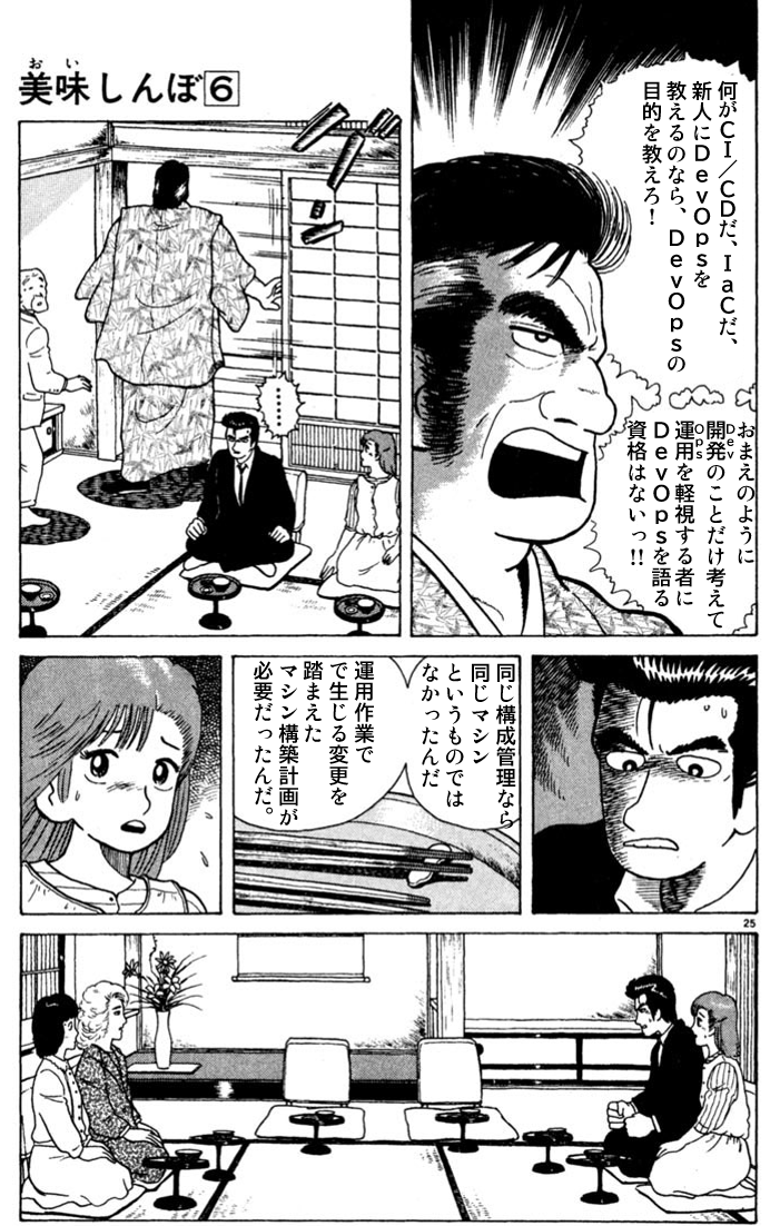 海原雄山が山岡さん達DevOpsチームのCI/CDを見学に来るそうです
#美味しんぼで学ぶJTC