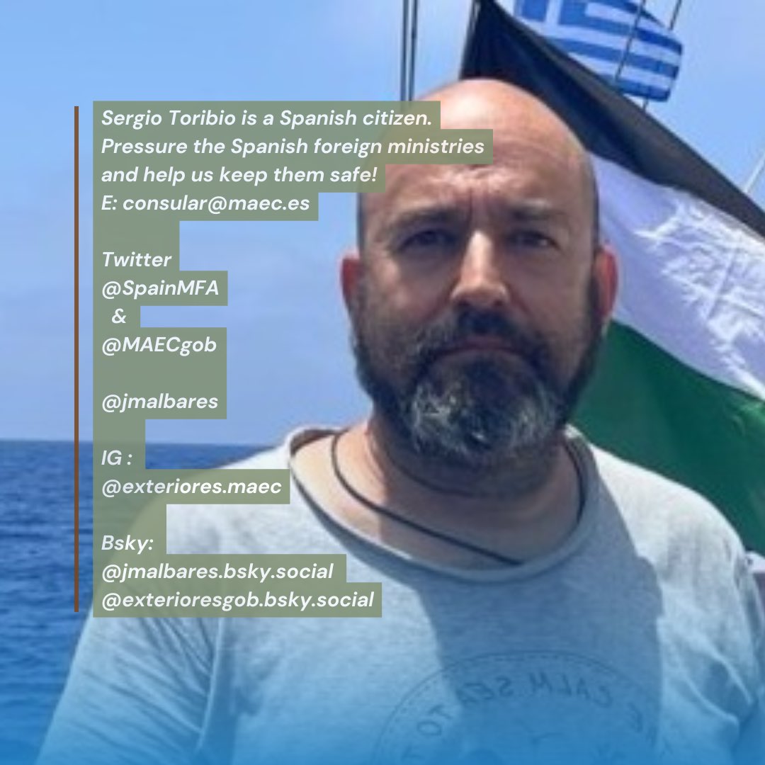 itsmaddierxse's tweet photo. Sergio Toribio (Spain) 🇪🇸
Spanish volunteer Sergio Toribio is among the detained Freedom Flotilla activists. Spain must take urgent action to secure the release of its citizen and all volunteers. International law must be respected. #FreeSergio #Spain #FreedomFlotilla https://t.co/0lVh1d07Tw