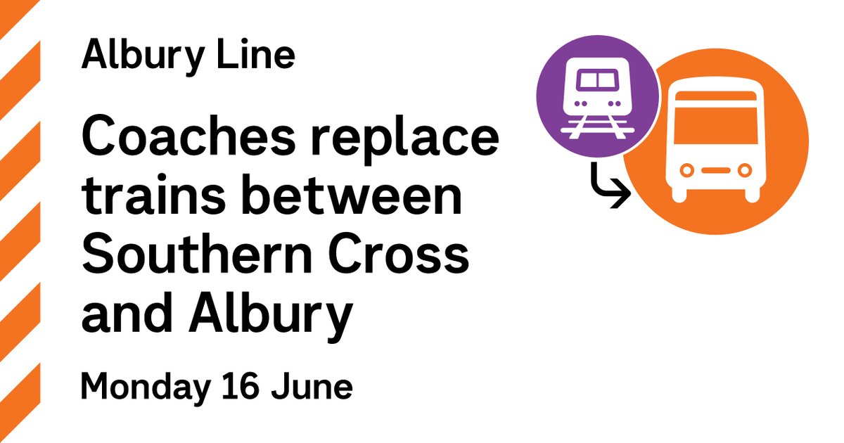 Coaches replace all Albury Line trains for the entire journey on Monday 16 June due to inland rail works. More information available go.vline.com.au/3Z3nvN1