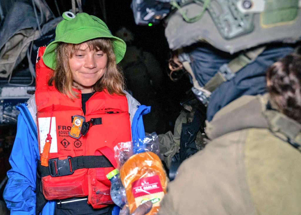 My God, the only smiling picture of Greta Thunberg ever is from today when she saw Israelis. So, Israel makes you smile? The Israelis welcomed her with no filters and extra hummus. Israel handled it like pros. No drama, no terrorists, just aid delivered the right way without the
