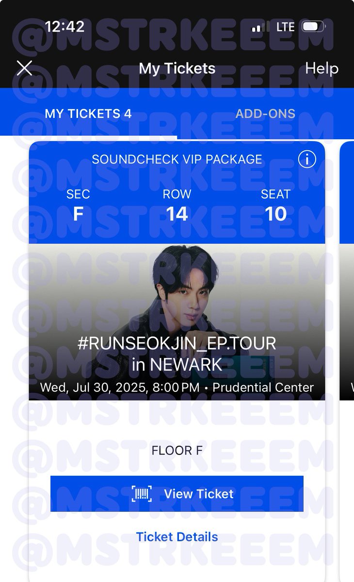 Mstrkeeem's tweet photo. 🐟 SEOKJIN IN NEW JERSEY TICKET 4 SALE 💖

Who wants to sit with me at the Jin show in New Jersey!
📆 Wednesday, July 30, 2025
📍 Newark — Prudential Center
✨ Floor Soundcheck VIP (Sec: F, Row: 14, Seat: 10)
🤑 FV Price: $590 (rounded up a few cents to make it easier) https://t.co/hh7fSyy4yJ