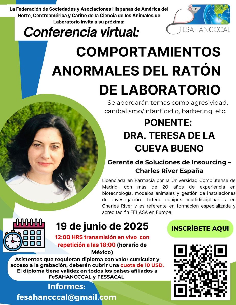 Conferencia Virtual FeSAHANCCCAL: "Comportamientos Anormales del Ratón de Laboratorio"
bioterios.com/post.php?s=202…