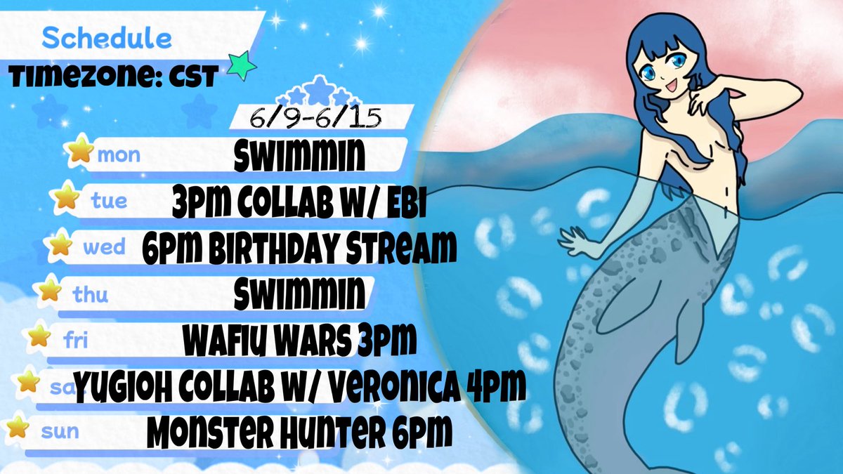 LunahFae's tweet photo. 🩵 Schedule for this week 🩵

✨6/9-6/15✨

Lots of collabs this week w/ @EbilIsleYT and @Hex_Veronica !! ❤️

Art contest- #faeartbattle 
Fan art- #Lunartfae 
Sus art- #SussyFae
Me- #lunahfae
You- #LLPF https://t.co/mTMK0gQJB4