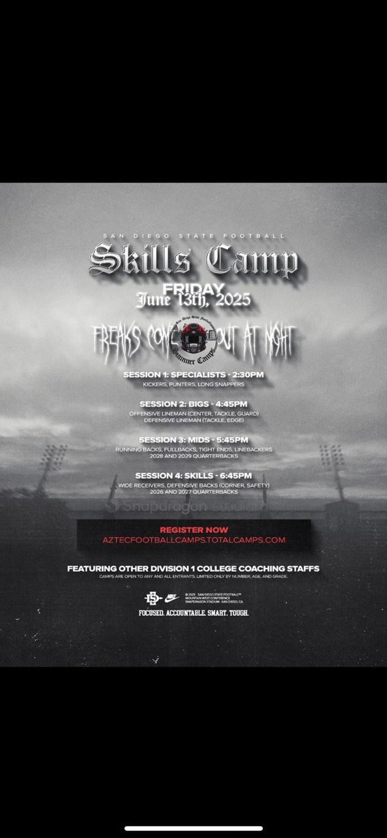 Jarvis Jr. (@jarvisjr_3) on Twitter photo Locked in for <a href="/SDSU/">San Diego State University</a> <a href="/AztecFB/">San Diego State Football</a> #SkillsCamp this Friday the 13th! Thank you <a href="/SeanDillonSDSU/">Sean Dillon</a> for the invite.
⚫️🔴 #GoAztecs #AztecFAST
<a href="/CoachWeev_Goat/">Coach Weev</a> <a href="/Coach_Geechie/">Coach Will</a> <a href="/Coach_Clay7/">Coach Clay</a> <a href="/BarstowFTBL/">Barstow Football</a> <a href="/CoachMattyJ/">Matty J 🏹</a> <a href="/TheHC_CoachLew/">🔴 Sean Lewis ⚫️</a> <a href="/SDSU_CalebDavis/">Caleb Davis</a> <a href="/cjmcgorisk/">CJ McGorisk</a> <a href="/AztecRecruits/">San Diego State Football Recruiting</a> <a href="/GregBiggins/">Greg Biggins</a> Locked in for <a href="/SDSU/">San Diego State University</a> <a href="/AztecFB/">San Diego State Football</a> #SkillsCamp this Friday the 13th! Thank you <a href="/SeanDillonSDSU/">Sean Dillon</a> for the invite.
⚫️🔴 #GoAztecs #AztecFAST
<a href="/CoachWeev_Goat/">Coach Weev</a> <a href="/Coach_Geechie/">Coach Will</a> <a href="/Coach_Clay7/">Coach Clay</a> <a href="/BarstowFTBL/">Barstow Football</a> <a href="/CoachMattyJ/">Matty J 🏹</a> <a href="/TheHC_CoachLew/">🔴 Sean Lewis ⚫️</a> <a href="/SDSU_CalebDavis/">Caleb Davis</a> <a href="/cjmcgorisk/">CJ McGorisk</a> <a href="/AztecRecruits/">San Diego State Football Recruiting</a> <a href="/GregBiggins/">Greg Biggins</a>