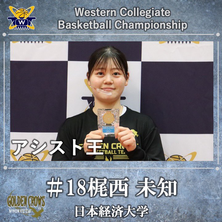 wcbc_info's tweet image. 【男子第75回 女子第74回 西日本学生バスケットボール選手権大会閉幕】

《個人賞》
得点王58得点：ディクソン ミッシェル
No.2(3年・大阪人間科学大学)

アシスト王20本：梶西 未知
No.18(3年・日本経済大学)

#wcbc
#西日本大会
#大学バスケ
