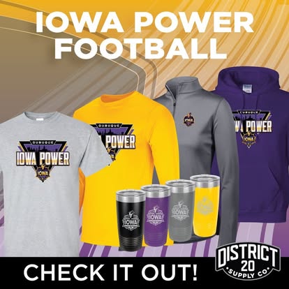 Iowa_Power's tweet image. Level up your fan game with official Iowa Power merch! @Dist20SupplyCo  Whether you're in the stands or on the move, rep the team with pride. Shop now at iowapowerfootball.com to #PowerUp!!
#IowaPower #FanGear #ArenaFootball #DubuqueStrong #ShopLocal