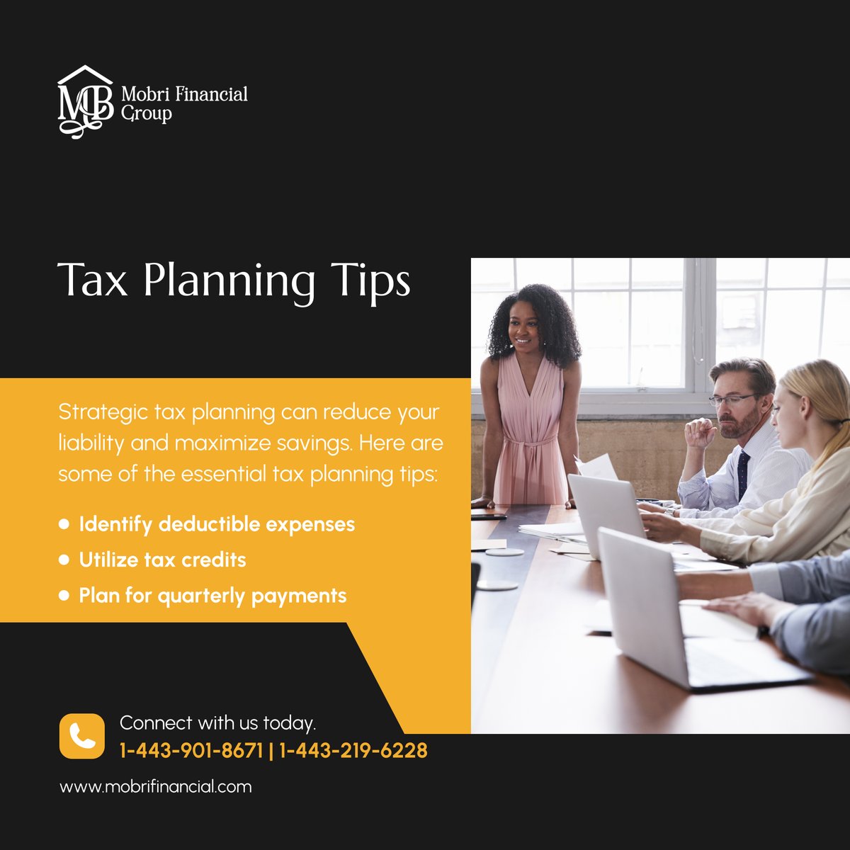 mobrifinancial's tweet photo. Effective tax planning isn’t just for tax season. Start now to secure greater financial stability. Our Strategic Tax Planning service helps you keep more of what you earn. 

#TaxSavings #TaxPlanningTips #SmartPlanning #TaxandFinancialServices #LuthervilleTimoniumMD https://t.co/zx9Tri1XaM