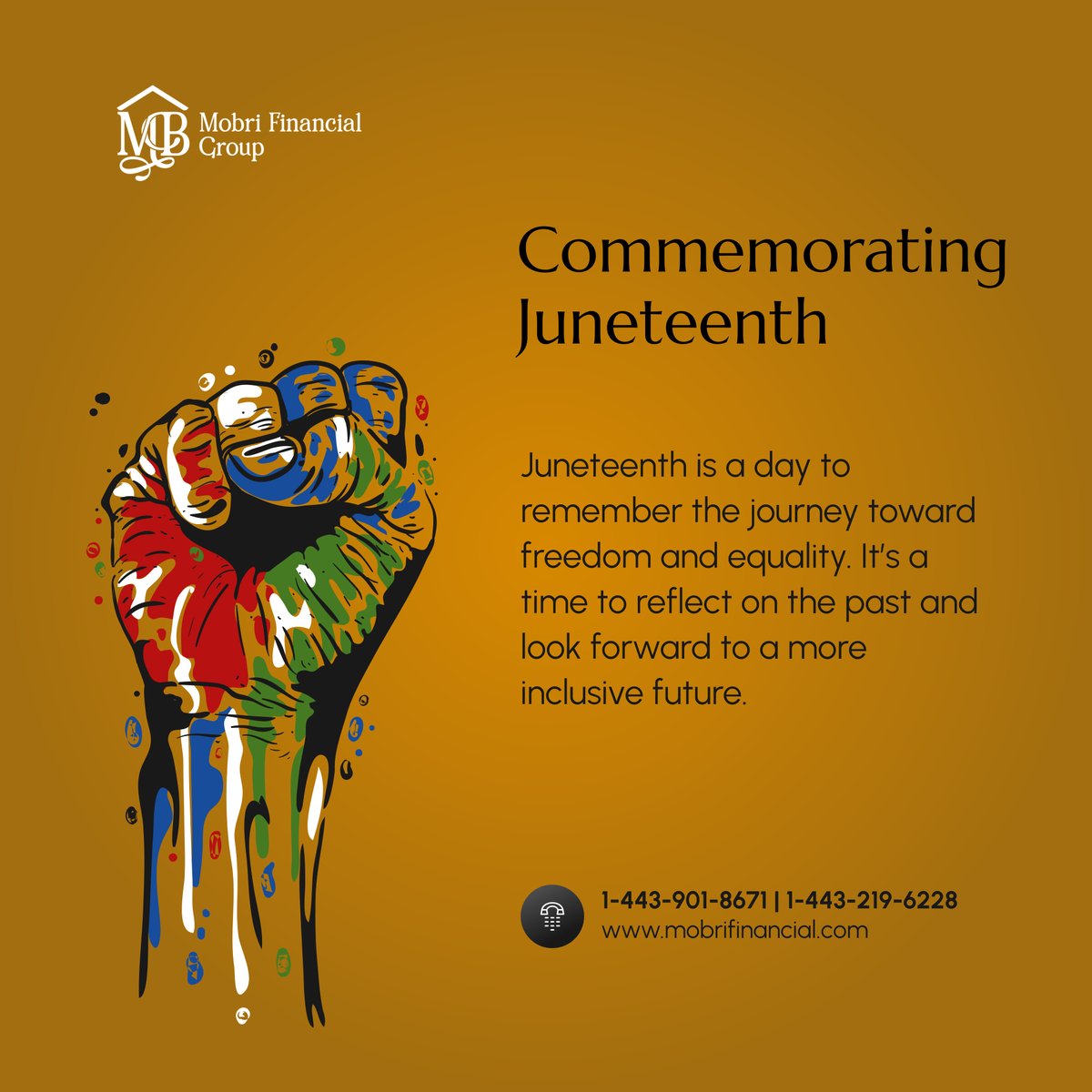 mobrifinancial's tweet photo. Juneteenth marks a crucial chapter in our history, celebrating freedom and justice for all. Let’s reflect and move forward together.

#Juneteenth #FreedomDay #EndRacism #EqualityForAll #JusticeForAll https://t.co/nfMMtnpwaA