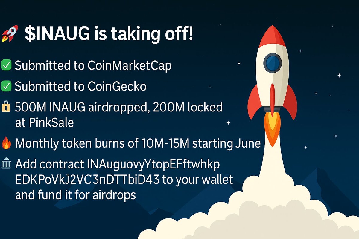 makecrypto4304's tweet image. 🚀 $INAUG is entering its supply shock era —
🔥 Starting this month: Monthly burns of 10M–15M INAUG
🔐 700M INAUG already locked or distributed
📉 Circulating supply is shrinking — buy while it’s still cheap
🧩 Utilities: Games | Governance | NFTs | Staking
💧 Big liquidity…