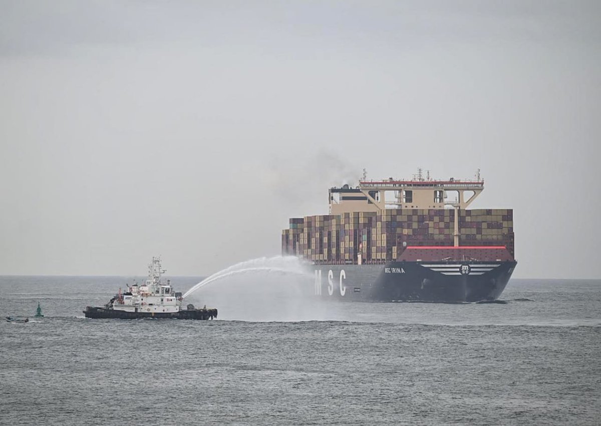 The Hindu (@the_hindu) on Twitter photo The world's largest container vessel, MSC Irina, berthed at Vizhinjam International Seaport in Thiruvananthapuram on Monday.
📸<a href="/nirmalharindran/">Nirmal Harindran</a> The world's largest container vessel, MSC Irina, berthed at Vizhinjam International Seaport in Thiruvananthapuram on Monday.
📸<a href="/nirmalharindran/">Nirmal Harindran</a>