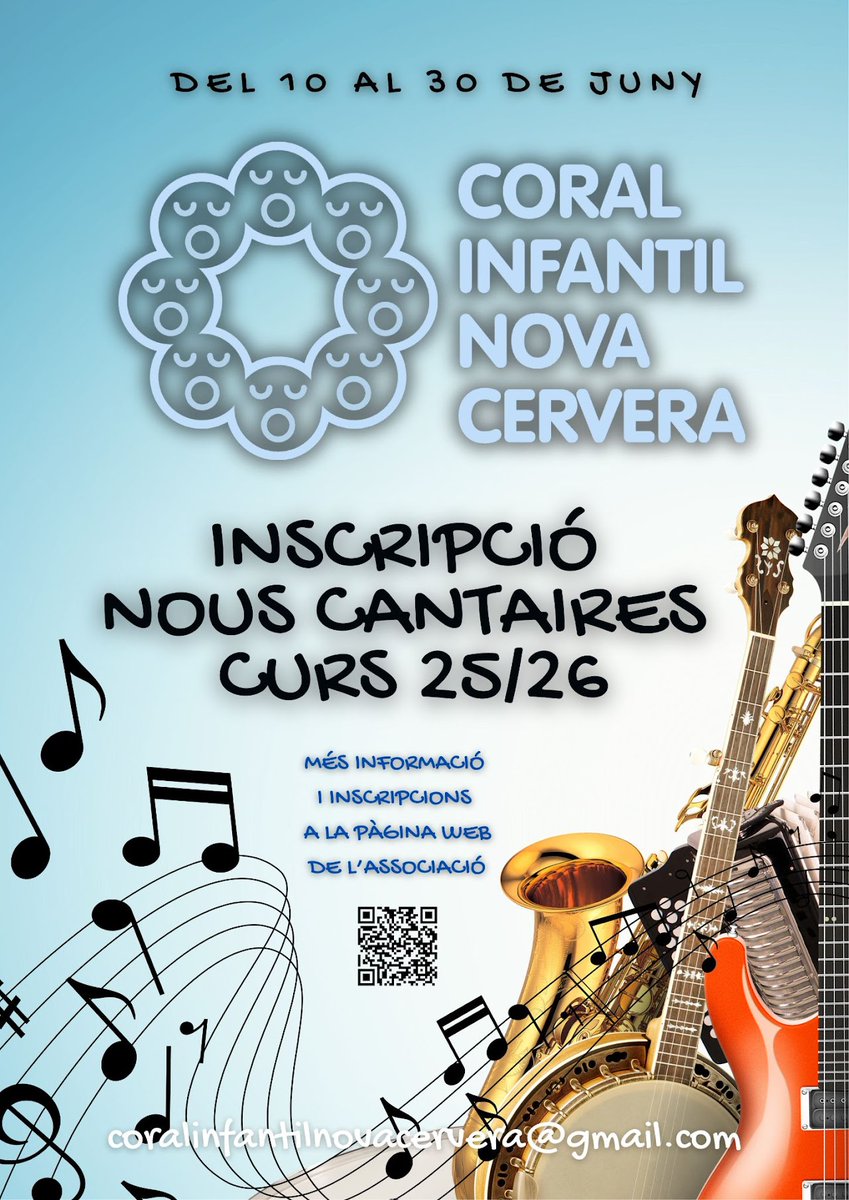 Aquest dimarts, 10 de juny, la Coral Infantil <a href="/NovaCerveraCorI/">CoralInf NovaCervera</a> obre el primer període d'inscripció de nous i noves cantaires pel curs coral 25/26.

<a href="/coralsinfantils/">Secretariat de Corals Infantils de Catalunya</a> <a href="/fcec14/">Federació Catalana d'Entitats Corals</a> <a href="/MoviCoralCat/">Moviment Coral Català</a>