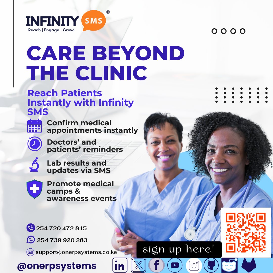 onerpsystems's tweet photo. Clinics &amp; hospitals — transform your patient communications with Infinity SMS.
✔ Appointment reminders
✔ Lab results via SMS
✔ Event alerts &amp; OTPs
Simple. Secure. Reliable.
#InfinitySMS #MedicalSMS #HealthcareComms #ONERPSYSTEMS #PatientCare https://t.co/mVySIQBJnM