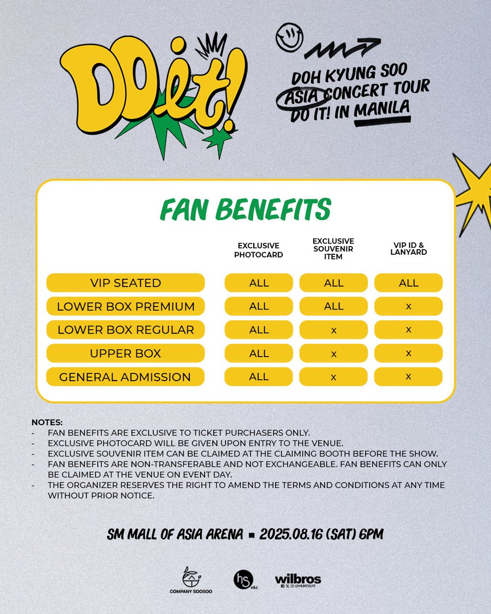 WilbrosLive's tweet image. Attention, EXO-Ls and Dandanies! 📢
D.O. is set to return to the Philippines with his first full-scale solo concert 'DO it!' in MANILA!
𝐃𝐎𝐇 𝐊𝐘𝐔𝐍𝐆 𝐒𝐎𝐎
ASIA CONCERT TOUR
&lt;DO it!&gt; in MANILA
2025.08.16 SAT 6PM
SM Mall of Asia Arena
Tickets On-Sale: June 14 SAT 12PM…