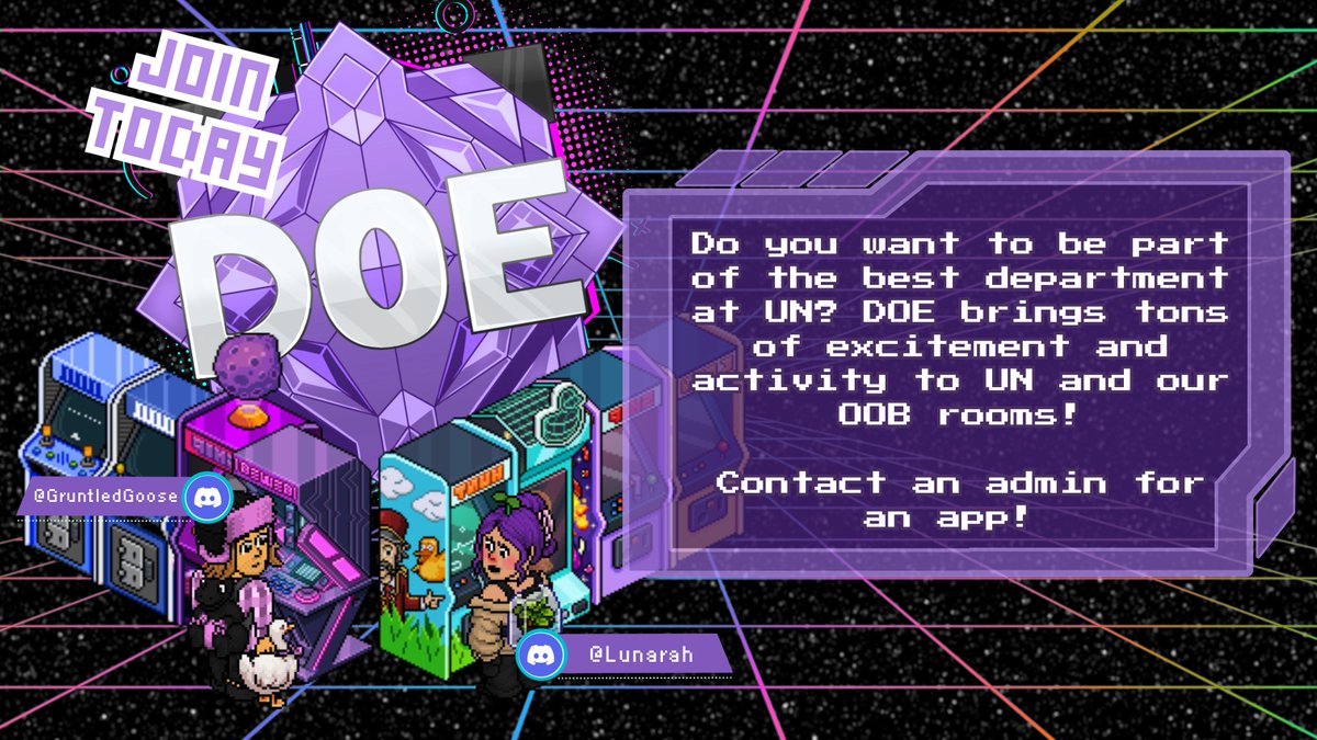 🚨 HAPPY DEPT OF EVENTS PING DAY! 🚨

🎮Do you love games?! Do you love earning RP and PP?! Well you can do that by hosting games for DOE!! We have also added a raffle for all of our DOE hosts!

Message lunarah or GruntledGoose for more info! #habbo #habboUN