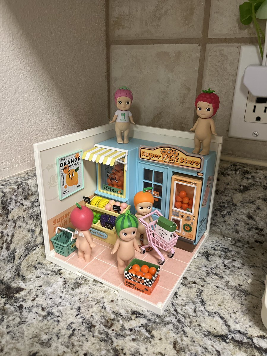 Nathan built me this little fruit store to put my fruit sonny angels in 😭
