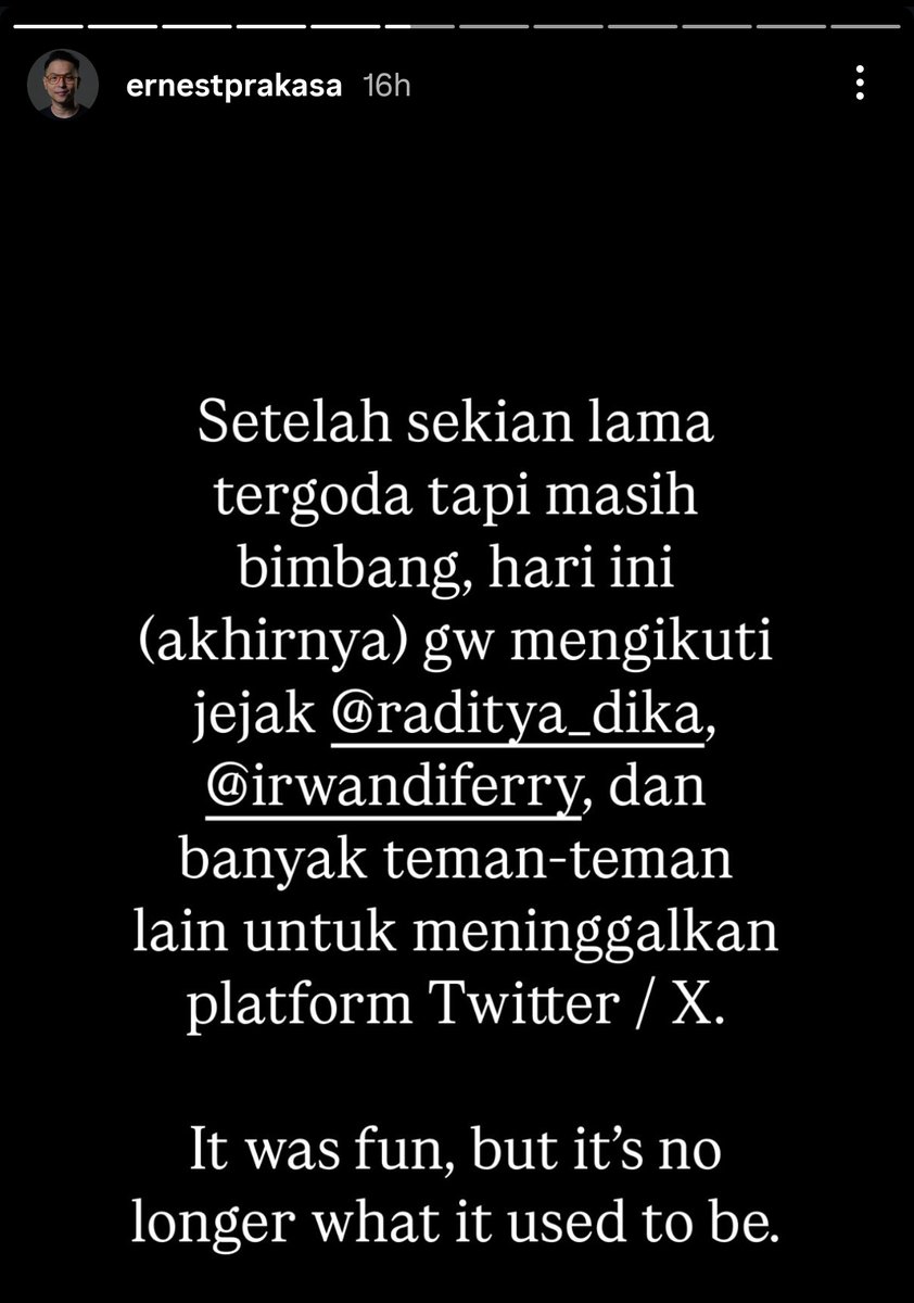 HabisNontonFilm's tweet photo. Koh Ernest pamit dari Twitter dan udah hapus akunnya 🥹 https://t.co/EmJweoBAu4