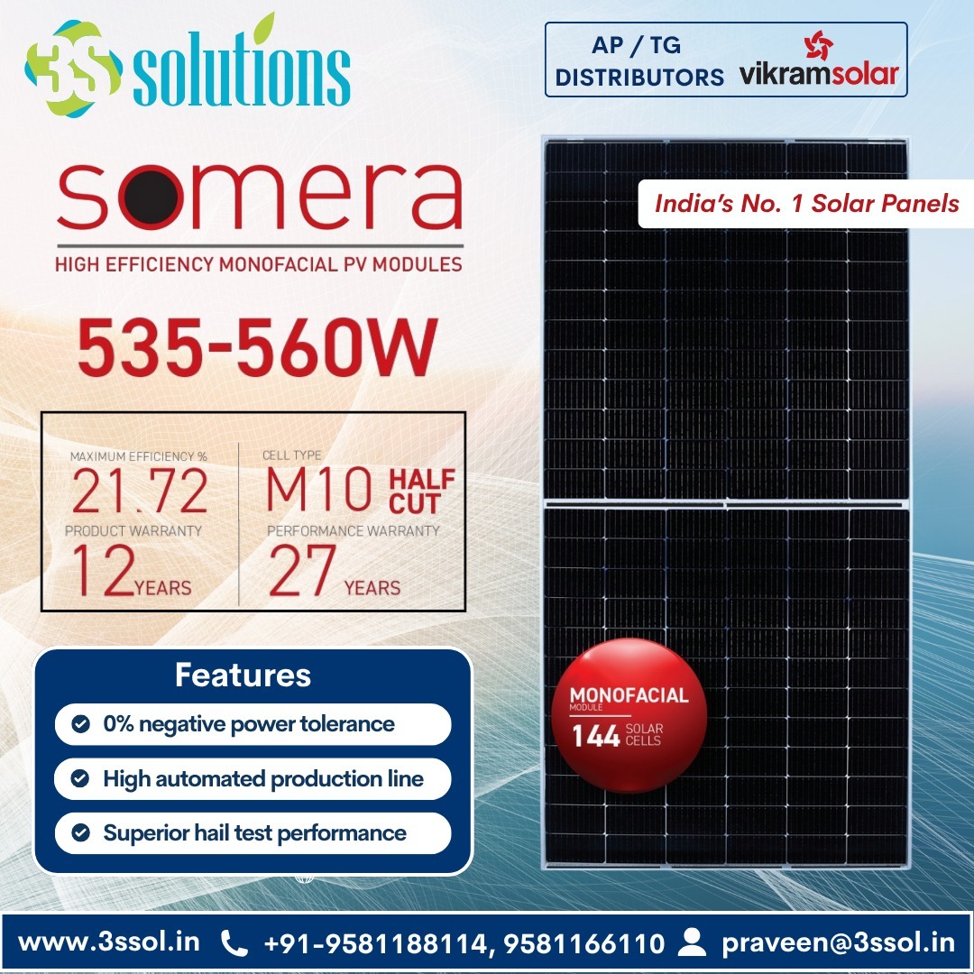 3s_Sol's tweet image. 🌞 Power Up with Premium Solar Panels!

Introducing Somera High Efficiency Monofacial PV Modules (DCR 555wp) – the perfect blend of performance, durability, and long-term savings. ⚡

#VikramSolar #3SSolutions #DCRModules #SomeraPVModules #SolarPanelsIndia #RenewableEnergy