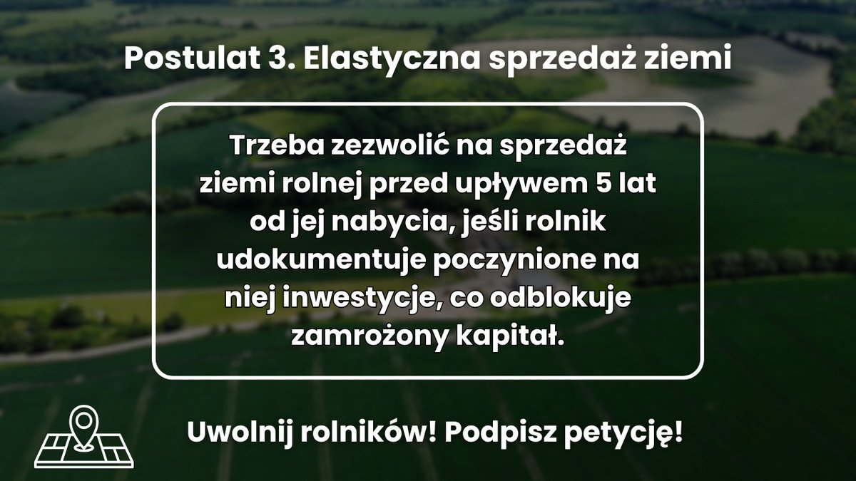 📍 Trzecim postulatem naszego raportu „Pakiet dla Wolności Rolnictwa” jest elastyczna sprzedaż ziemi.

Podpisz petycję i pomóż uwolnić polskie rolnictwo❗Wspólnie zatrzymajmy biurokratyczny absurd!

Link do petycji👇
openpetition.eu/pl/petition/on…

Link do pełnego raportu👇