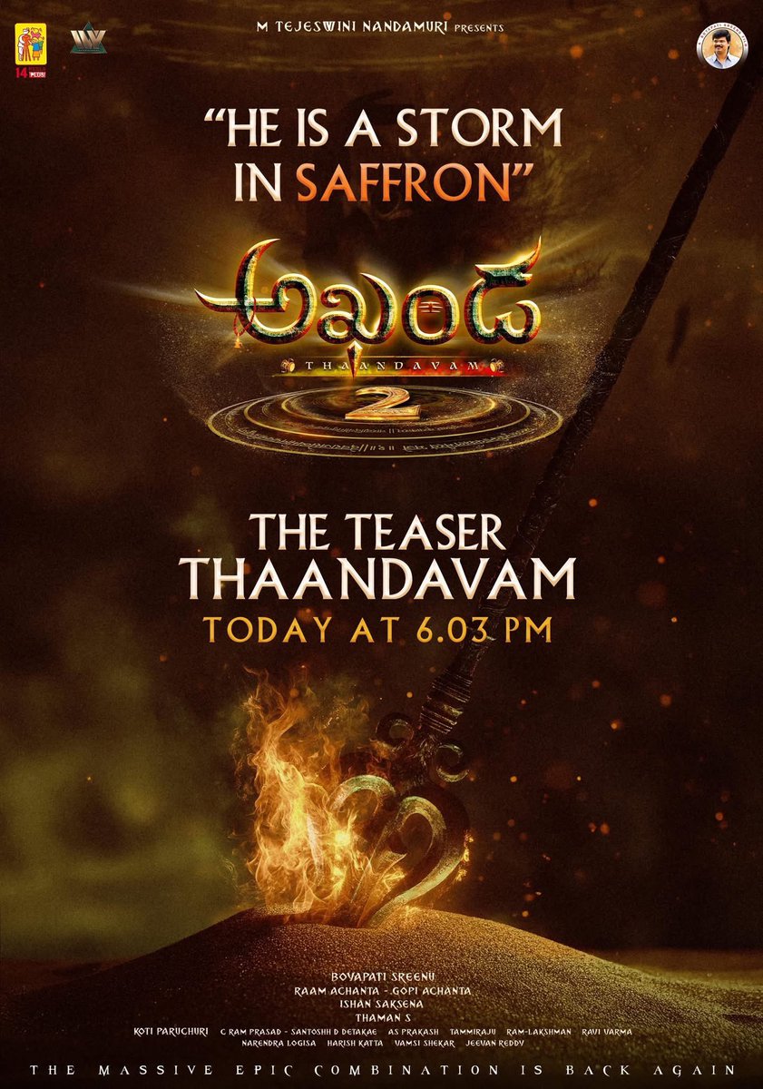 HE IS A STORM IN SAFFRON 🔱

#Akhanda2 - The Teaser Thaandavam from today ❤‍🔥

#Akhanda2Teaser out today at 6.03 PM 🔥

#Akhanda2Thaandavam 

'GOD OF MASSES' #NandamuriBalakrishna #BoyapatiSreenu <a href="/MusicThaman/">thaman S</a> <a href="/14ReelsPlus/">14 Reels Plus</a>  <a href="/Raam/">Raam</a>.Achanta #GopiAchanta @tejeswinimathukumilli