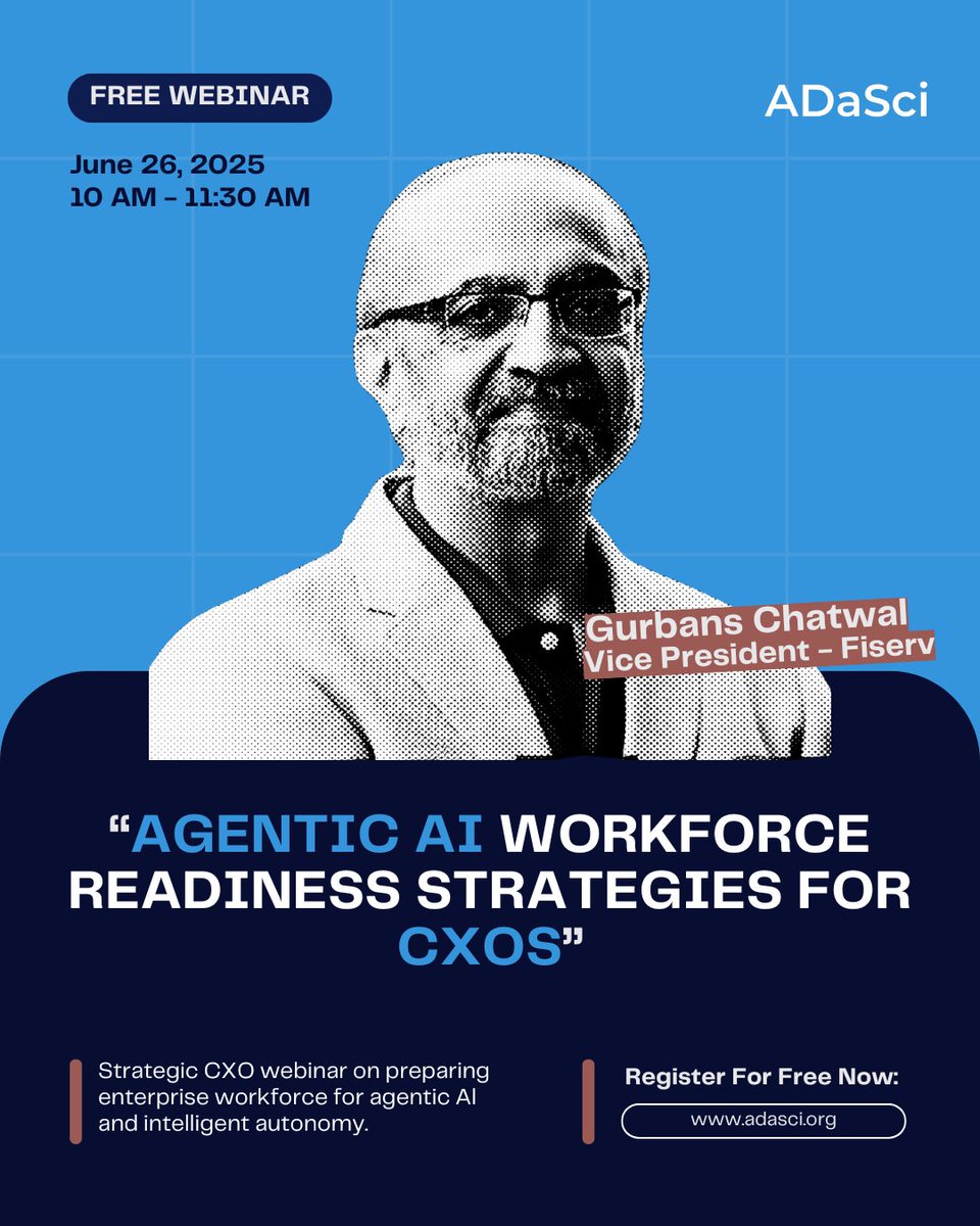 Agentic AI is transforming the workplace—are you ready?

Join ADaSci’s webinar with Gurbans Chatwal (VP, <a href="/Fiserv/">Fiserv</a>) to explore strategies CXOs need to future-proof their workforce with AI.

📅 Register now: lnkd.in/gy-6vkHw

#AgenticAI #Workforce #AILeadership