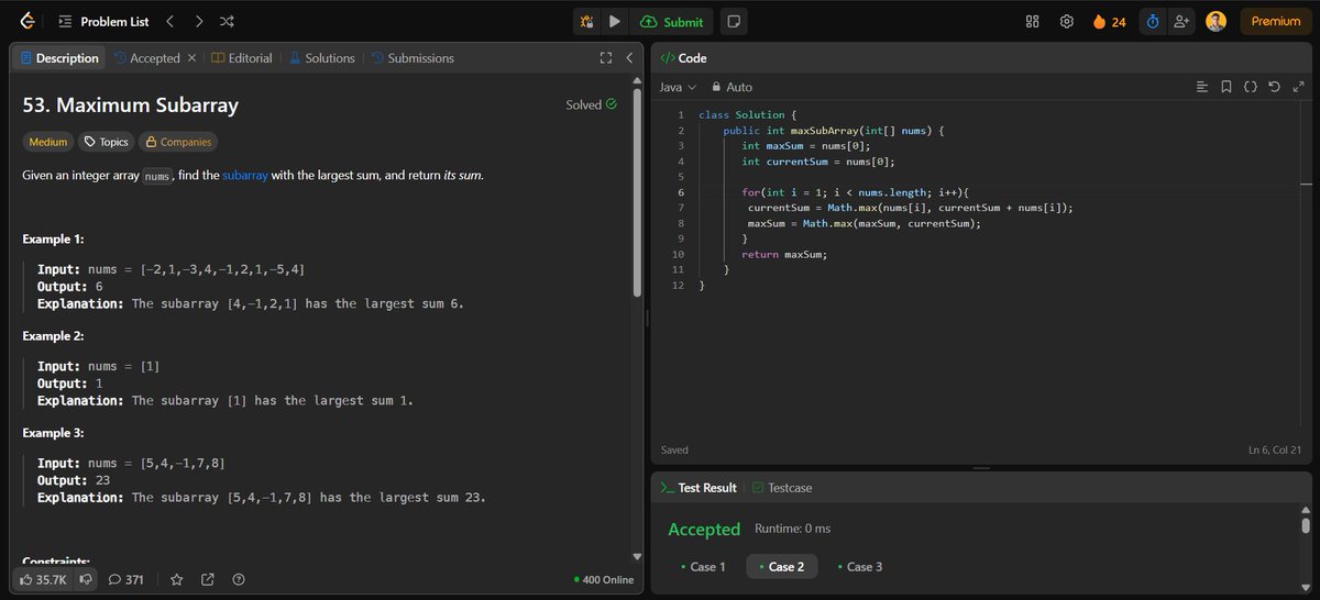 surajshinde_87's tweet photo. Day 27 of my #DSAChallenge
π Review Day β Arrays, Strings & Recursion
Solved
@LeetCode
#53
#125
#79
Back to basics! Brushed up weak topics & gained new clarity π‘
#Day27 #LeetCode #Java #SurajShinde #ProblemSolving #100DaysOfCode #DSA #LogicBuilding #Recursion #Strings #Arrays https://t.co/aSr4eE5fgn