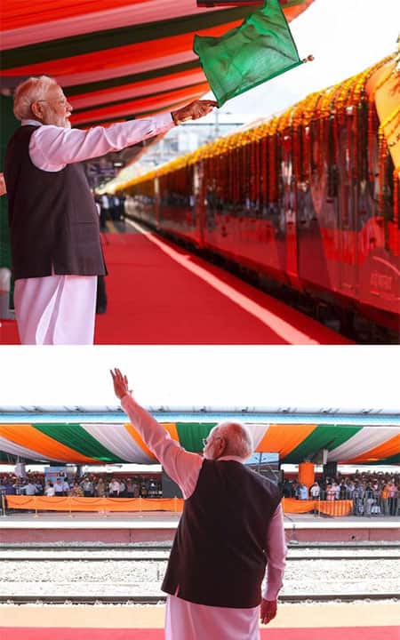 gokula_kumar's tweet photo. PM Modi flags-off Vande Bharat trains from Karta 

https://t.co/ZsGg44wAG2

via NaMo App https://t.co/hONUIMot3i