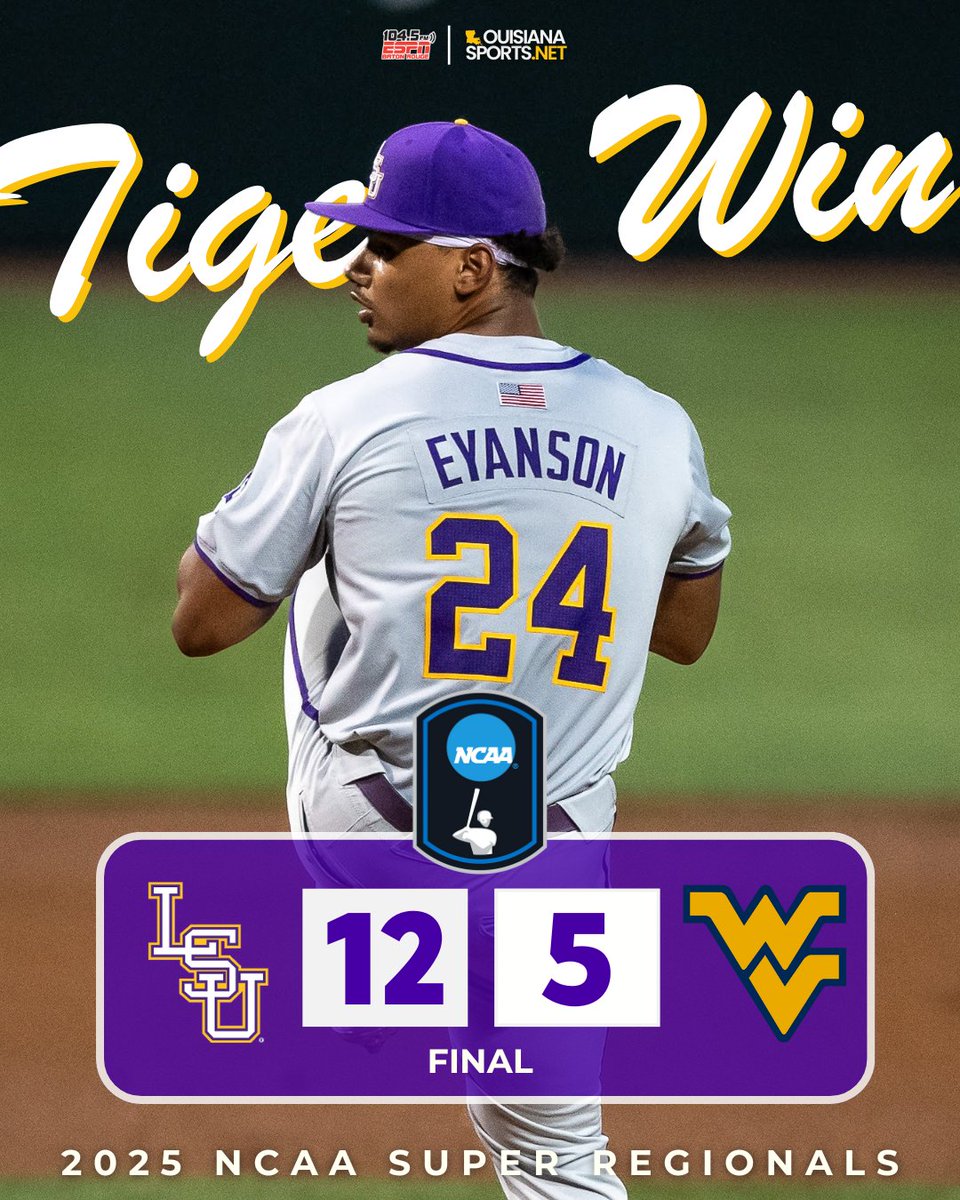 OMAHA: LSU headed back to the CWS with sweep of WVU

FINAL: LSU 12 WVU 5 | #NCAASuperRegionals 

RECAP: louisianasports.net/omaha-lsu-head…
