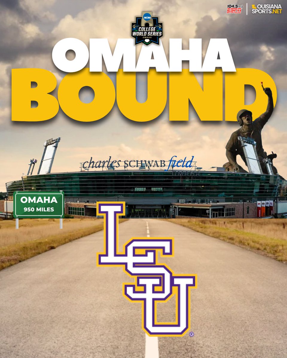 BREAKING: For the 2️⃣0️⃣th time in the last 4️⃣0️⃣ years the LSU Tigers are headed to Omaha for the College World Series #GeauxTigers  #RoadToOmaha

louisianasports.net/omaha-lsu-head…