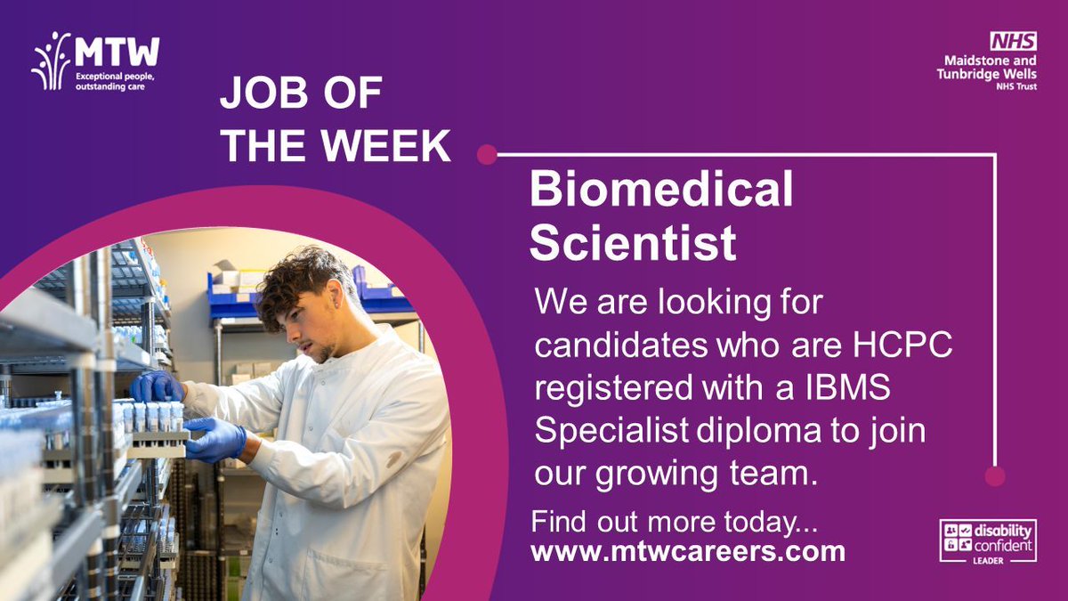 MTW NHS Recruitment and Apprenticeships (@mtwrecruitment) on Twitter photo Job of the week!
We are actively seeking HCPC Registered Biomedical Scientists holding the IBMS Specialist Diploma to join our team. Whether youโre looking for a permanent position or flexible Bank opportunities, we want to hear from you! ๐ง mtw-tr.attraction@nhs.net Job of the week!
We are actively seeking HCPC Registered Biomedical Scientists holding the IBMS Specialist Diploma to join our team. Whether youโre looking for a permanent position or flexible Bank opportunities, we want to hear from you! ๐ง mtw-tr.attraction@nhs.net