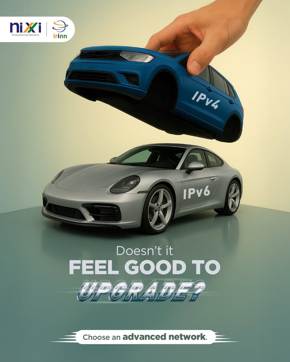 inregistry's tweet image. Still using IPv4? Switch to a network with better benefits and faster speed. Switch to IPv6 now. Get your IP address at: irinn.in/applyNewIpAddr… 

#IPv6 #InternetProtocol #IPAddress #Network #Internet #Connectivity #DigitalIndia #Technology