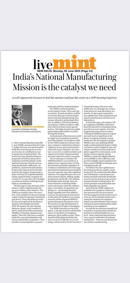India’s National Manufacturing Mission represents a pivotal opportunity to transform our economy and boost GDP growth. With proper governance structure, strategic focus on technology adoption, MSME development, and workforce skilling, this mission can establish India as a global