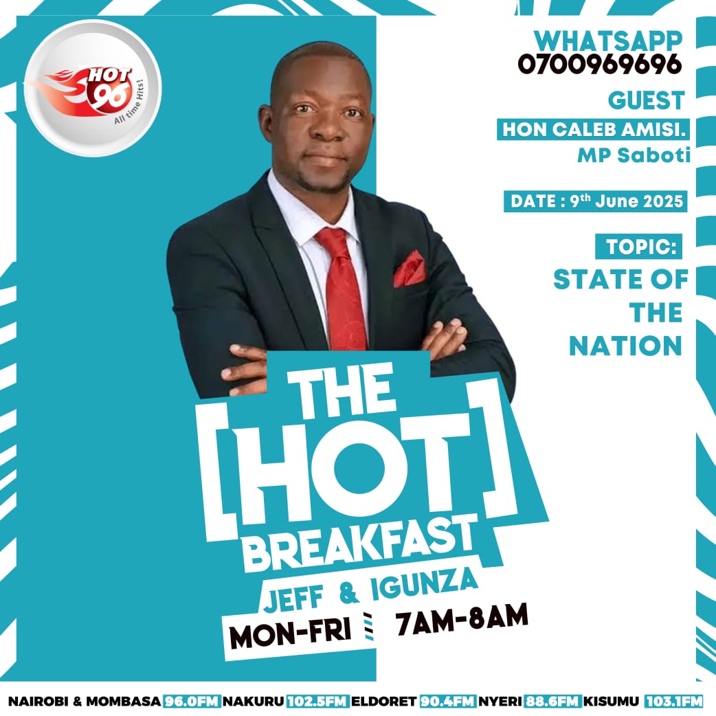 Hot 96 FM Kenya (@hot_96kenya) on Twitter photo Joining us in studio this morning is Hon. Caleb Amisi to discuss matters #StateOfTheNation
Are you tuned in?
<a href="/KoinangeJeff/">Jeff Koinange, MBS</a>
<a href="/patrickigunzah/">Patrick Igunza</a>
#JeffAndIgunzaOnHot Joining us in studio this morning is Hon. Caleb Amisi to discuss matters #StateOfTheNation
Are you tuned in?
<a href="/KoinangeJeff/">Jeff Koinange, MBS</a>
<a href="/patrickigunzah/">Patrick Igunza</a>
#JeffAndIgunzaOnHot