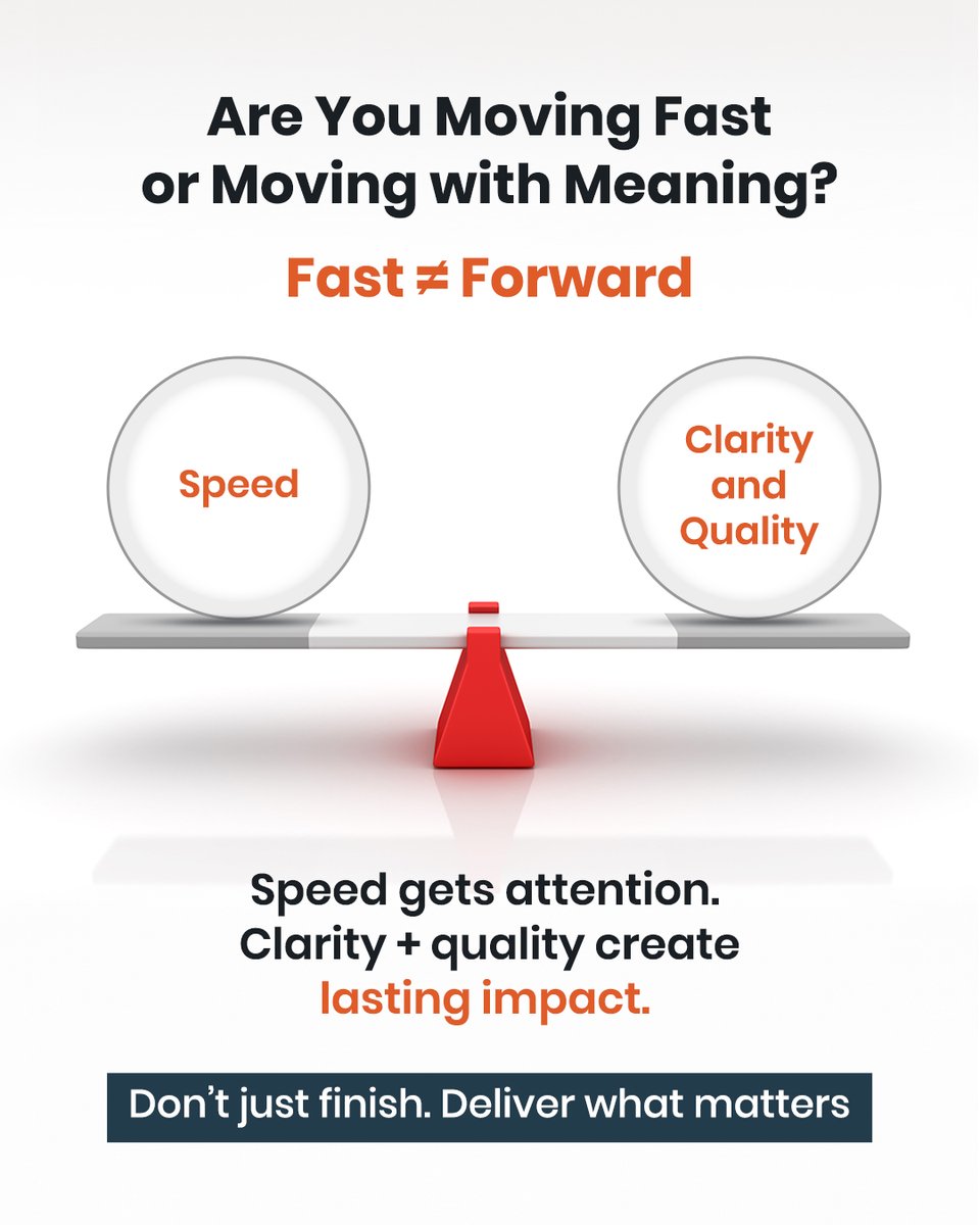 Yogeshjad's tweet photo. "Done is better than perfect"  but speed without clarity = chaos.
Momentum without standards = mediocrity.
Real impact needs meaning, not just motion.
Define what “good enough” means for value, not just velocity.
#Leadership #ExecutionExcellence https://t.co/Ktwr3CNJpm