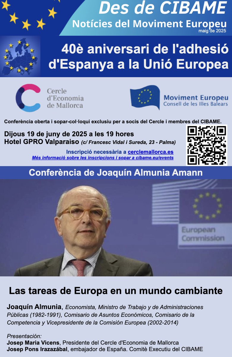 <a href="/cerclemallorca/">el Cercle</a>
6 jun.
Converses amb Joaquín Almunia. Conferència oberta al públic, i sopar-col·loqui per a socis del Cercle i membres del <a href="/cibameur/">Consell de les Illes Balears del Moviment Europeu</a>
.🗓️ Dijous, 19 de juny 📷
<a href="/ValparaisoHotel/">ValparaísoHotel</a>