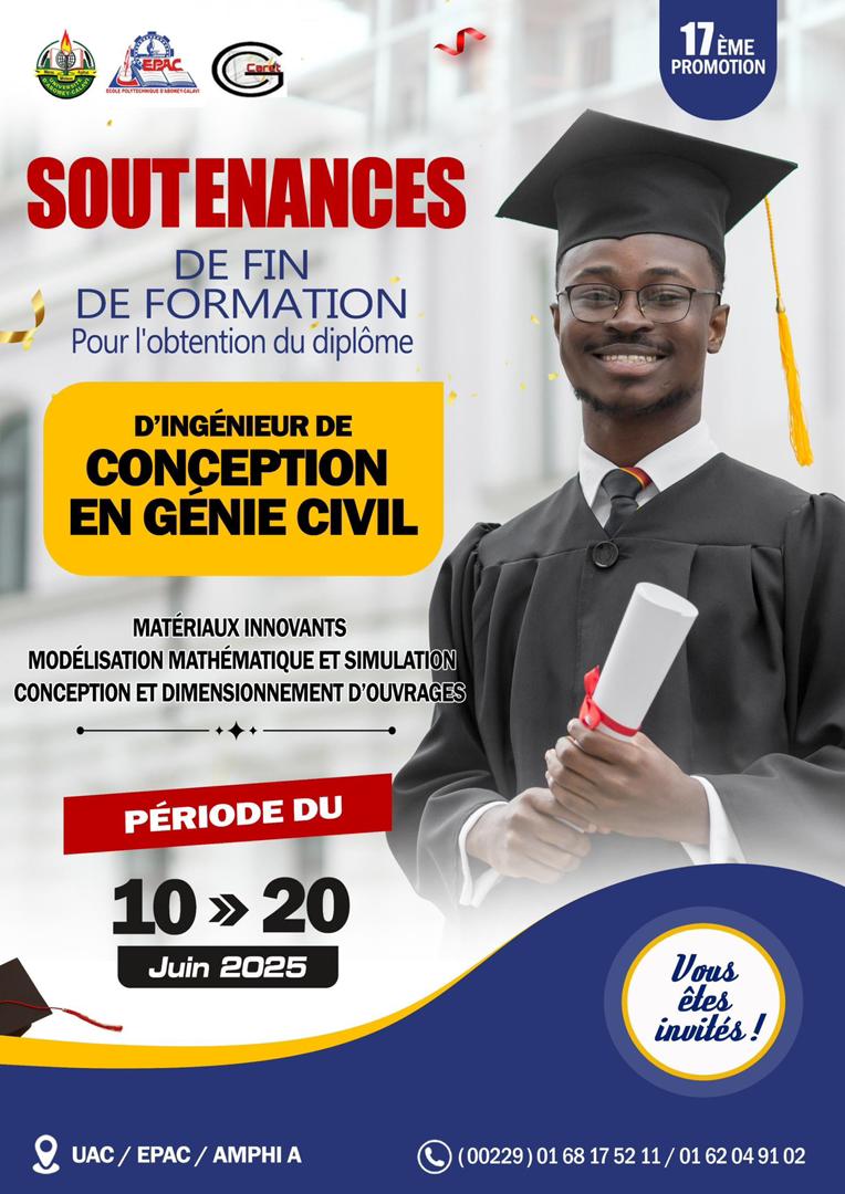 ElyseGogan's tweet photo. La sortie officielle des ingénieurs civils 🏬🏦🛤️🛣️ de la 17 promotion de l'Ecole Polytechnique Abomey-Calavi 
📅 Date du 10 au 20 juin 2025 https://t.co/Tnychm5872