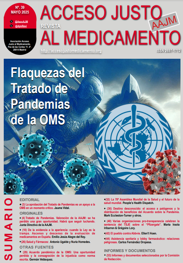 AjmRevista's tweet image. Publicado 📚 nº 3️⃣9️⃣ acortar.link/Vdy3yp de @AjmRevista con editorial📋de Jaume Vidal (Health Action International) y artículos📃de Junta Directiva @AsocAJM, Emilio J. Alegre (Hospital Puerto Real) y Antonio Ugalde y Nuria Homedes (Salud y Fármacos) @LamataF @g_zalona
