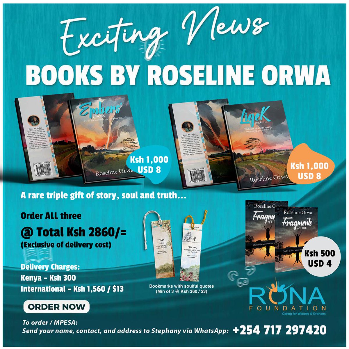 📚✨ Roseline Orwa’s gift: three books born from her heart.

#Embers dives into grief; honors mums and daughters of the lake.

#Ligek en maru Jonam, onyuole nikech un — enie gek, ma go gek.

#Fragments offers gentle, soul-filled reading.

Bookmarks for your bible.

@RoselineOrwa