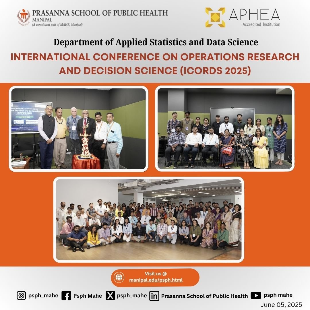 ICORDS 2025 served as a dynamic platform for collaboration, knowledge exchange, and innovation at the intersection of mathematics, data science, and mgt.
#PSPH #MAHE #MIT #TAPMI
#ICORDS2025 #OperationsResearch #DecisionScience #CARAMS #DASDS #DataScience #AppliedMathematics